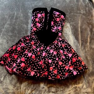 Vintage Hot Pink & Black Large Bow Mini Dress Strapless Barbie Girly Small Glam